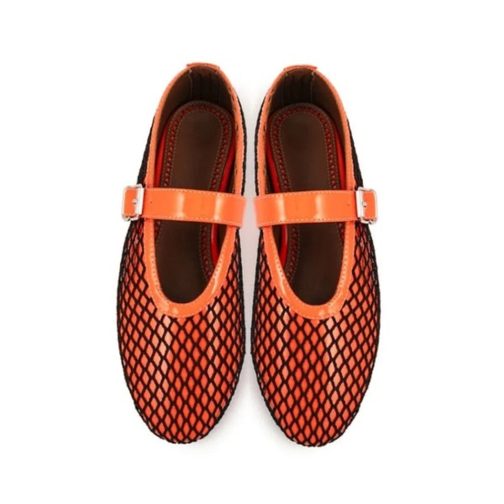 Megnarcm Black Round Toe flats With An Orange Patent Leather Trim